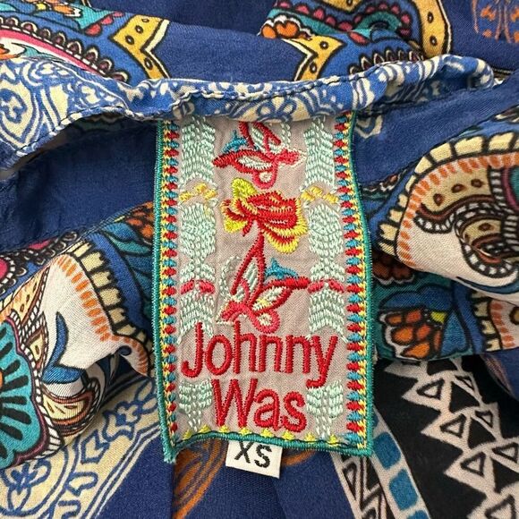 Johnny Was Biza Handkerchief Blue‎ Paisley Buttondown Blouse Tunic Boho Size XS - Picture 6 of 8